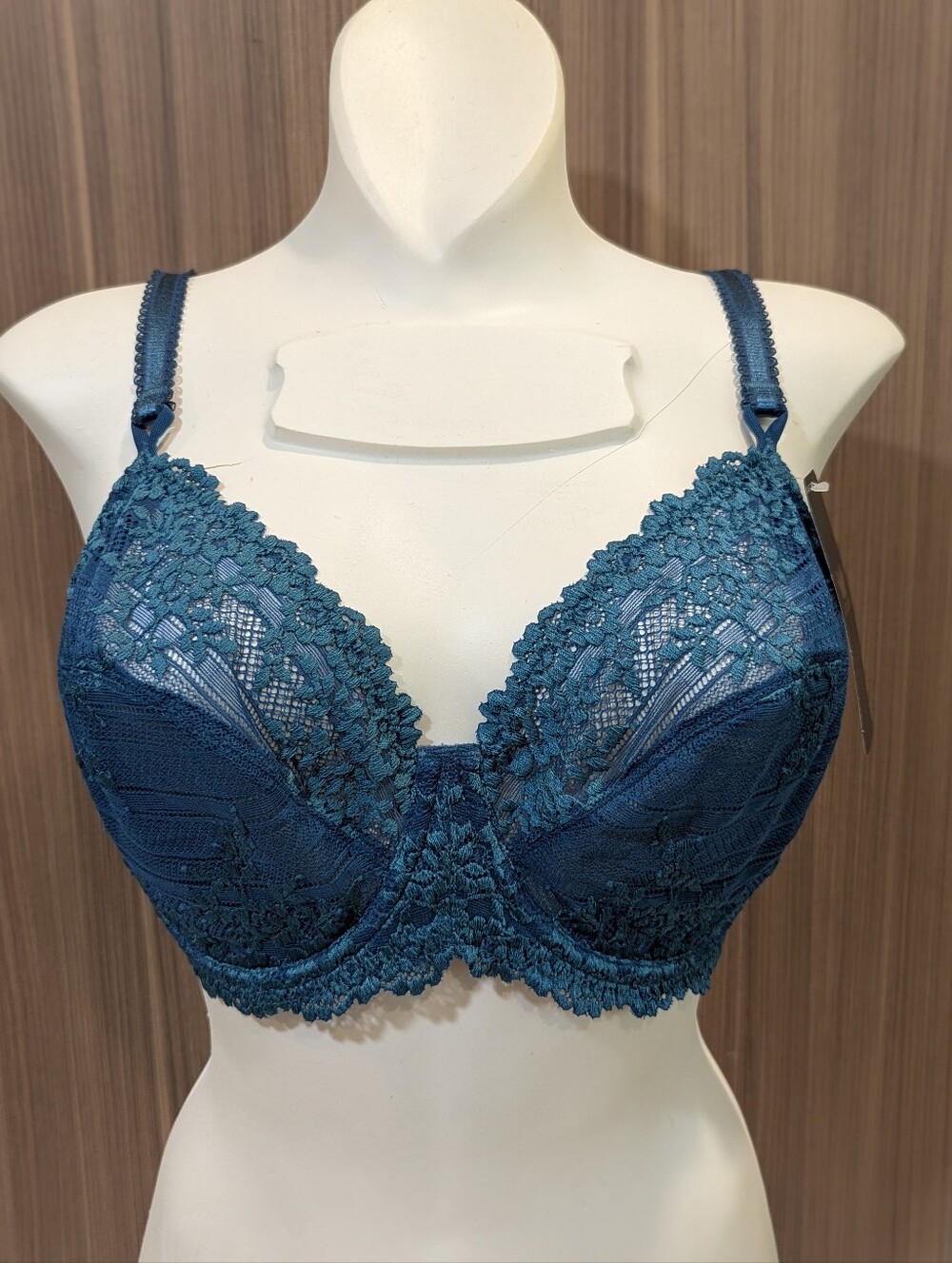 NWT Wacoal Teal Blue Lace Underwire Bra 36DD Floral Lace #65191